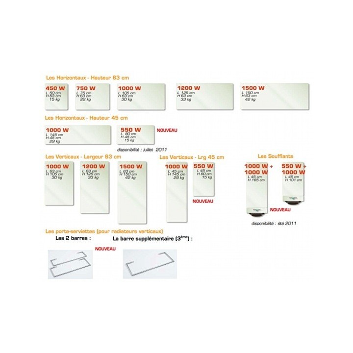 SOLARIS - ligne Evolution - largeur 63 cm [- Sèche-serviettes électrique en Verre (avec 2 barres) - Fondis]