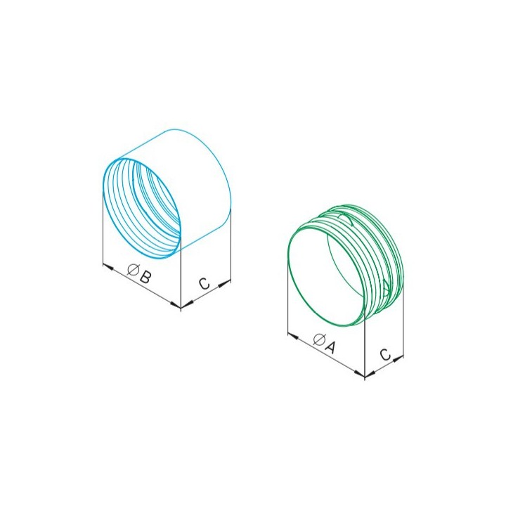 Raccord male ou femelle Ø 125, 160, 180 ou 200 mm - Série IsoPipe IP-IV [- Conduits VMC double flux - HELIOS]
