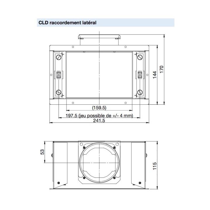 Boîtier de bouche CLD - Hauteur 115 mm - Manchon latéral Ø 75 ou 90 mm [- mural, sol ou plafond - Réseau PEHD CLD - Zehnder]
