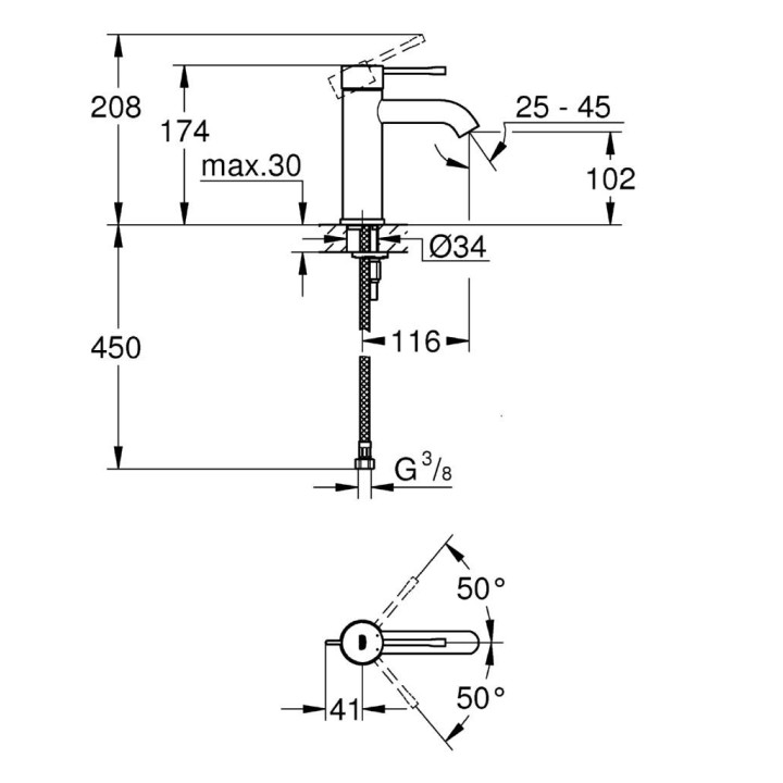 ESSENCE Nouveau - Mitigeur monocommande 1/2" lavabo Corps lisse Taille S [- Robinetterie salle de bains - GROHE]