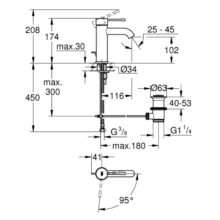 ESSENCE Nouveau - Mitigeur monocommande 1/2" lavabo Economie d'eau Taille S [- Robinetterie salle de bains - GROHE]