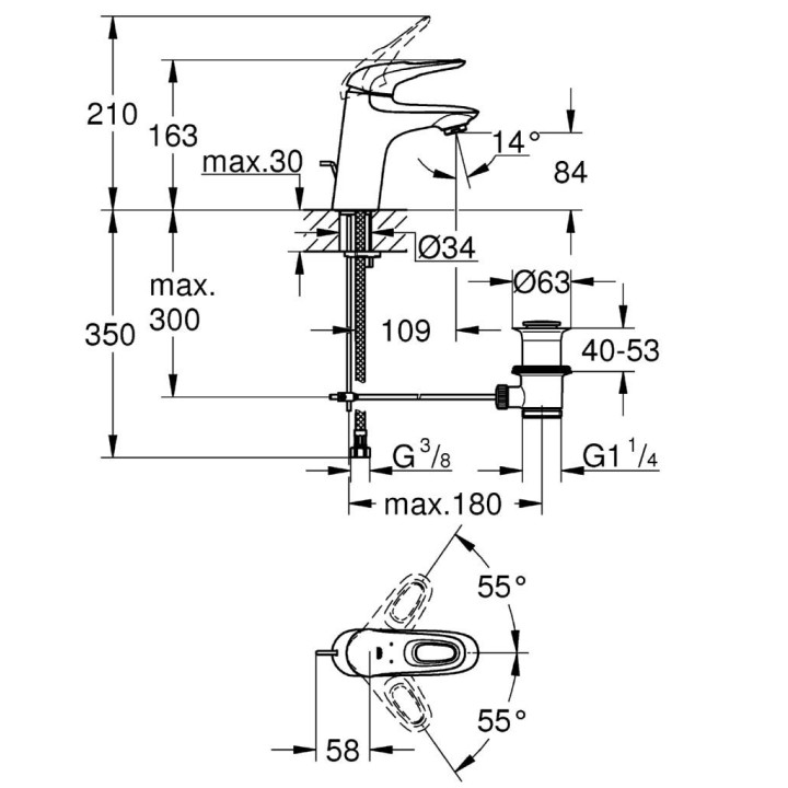 EUROSTYLE - Mitigeur monocommande 1/2" lavabo poignées étrier en métal [- Robinetterie salle de bains - GROHE]