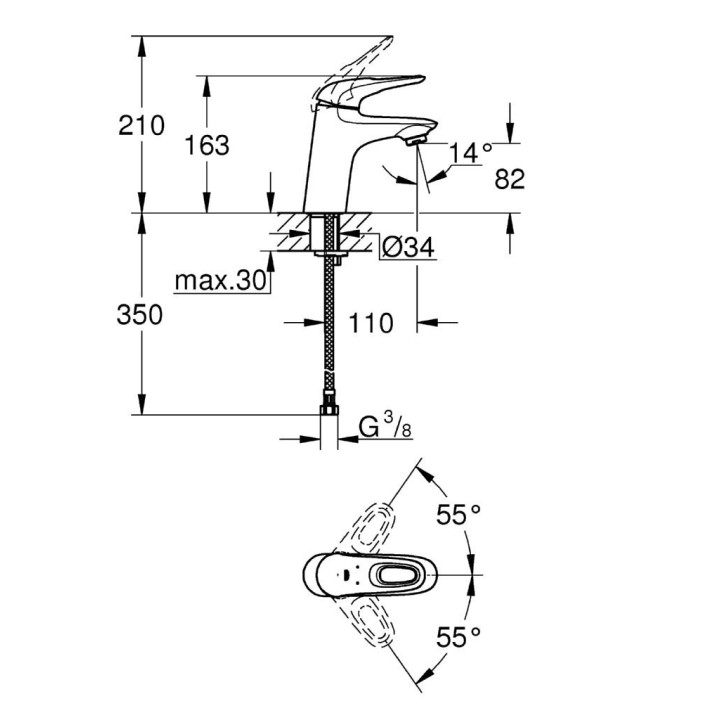 EUROSTYLE - Mitigeur monocommande 1/2" lavabo Corps lisse [- Robinetterie salle de bains - GROHE]