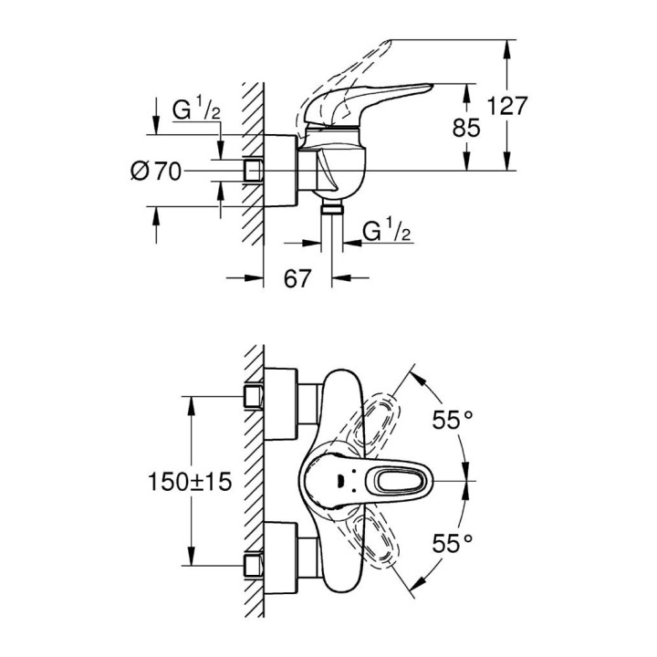 EUROSTYLE - Mitigeur monocommande 1/2" Bidet Levier plein en métal [- Robinetterie salle de bains - GROHE]
