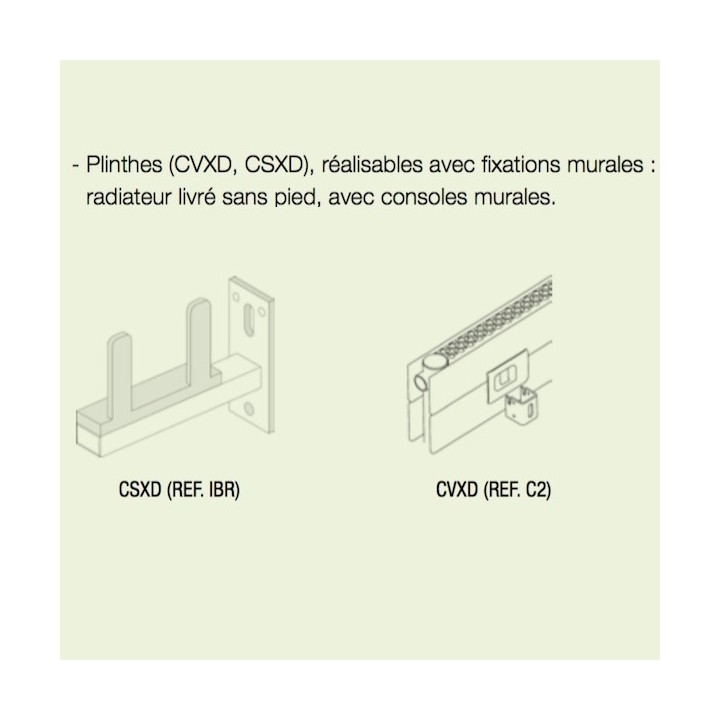 Option "Fixation murale" pour radiateurs CVXD et CLXD (Radiateur livré sans pieds) [- Option de fabrication - ACOVA]