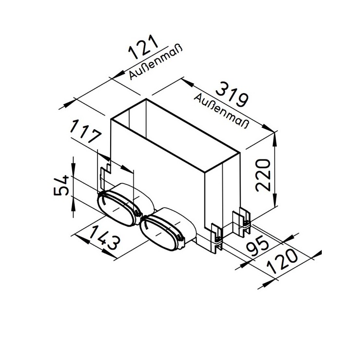 Plénum sol/mur pour conduits plats 51 mm [(sans grille) - FRS-WBK 2-51 - Réseau FlexPipe - Helios]