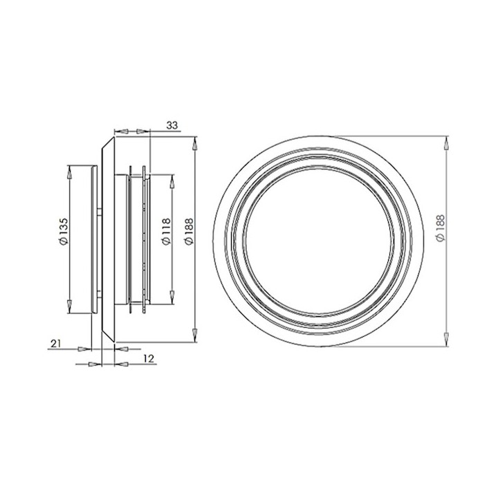 Bouche extraction et insufflation métallique ZSX Inox brossé Ø 125 mm [- Bouches VMC fixes - Zehnder]