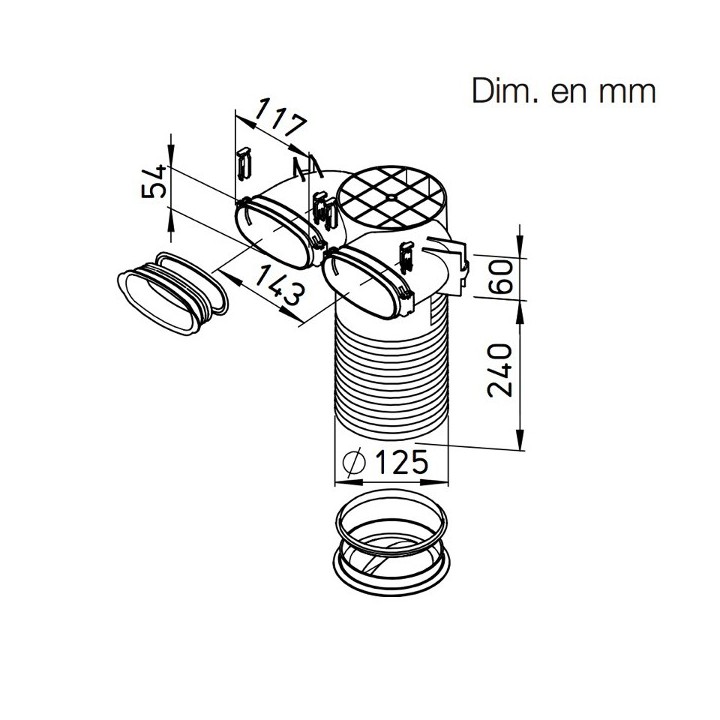 Plénum terminal coudé pour conduits plats 51 mm [- FRS-DKV 2-51/125 - Réseau FlexPipe - Helios]