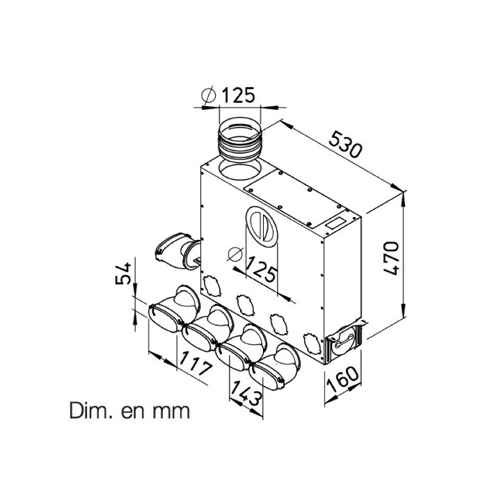 Collecteur universel 4+1 pour conduits plats [- FRS-MVK 4+1-51/125 - Réseau FlexPipe - Helios]