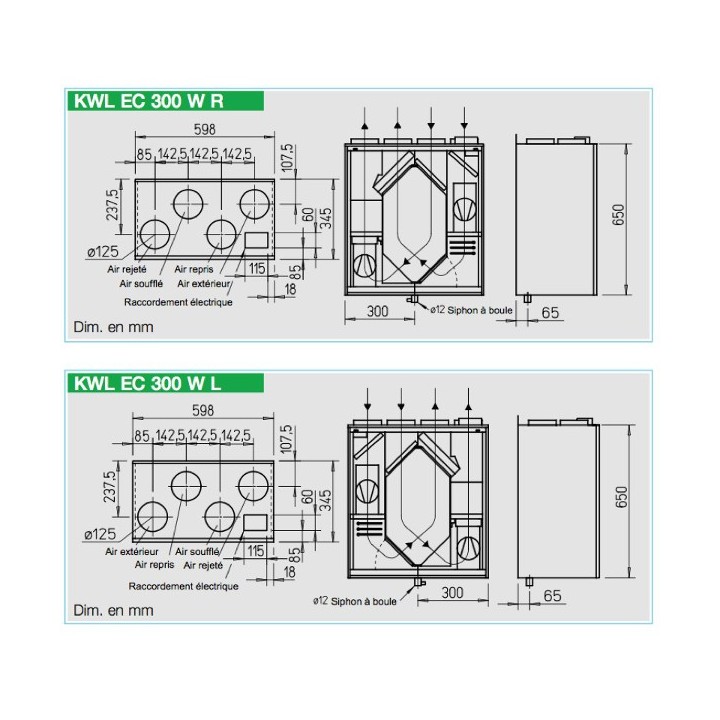 KWL EC 300 W / 300 W ET (régulation easyControls 3.0) [- VMC Double flux Très Haut Rendement - Helios]