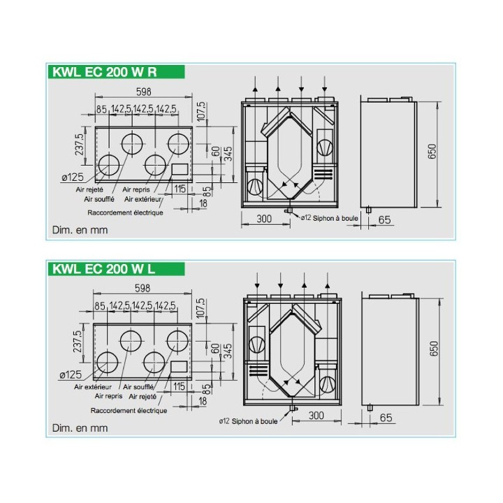 KWL EC 200 W / 200 W ET (régulation easyControls 3.0) [- VMC Double flux Très Haut Rendement - Helios]