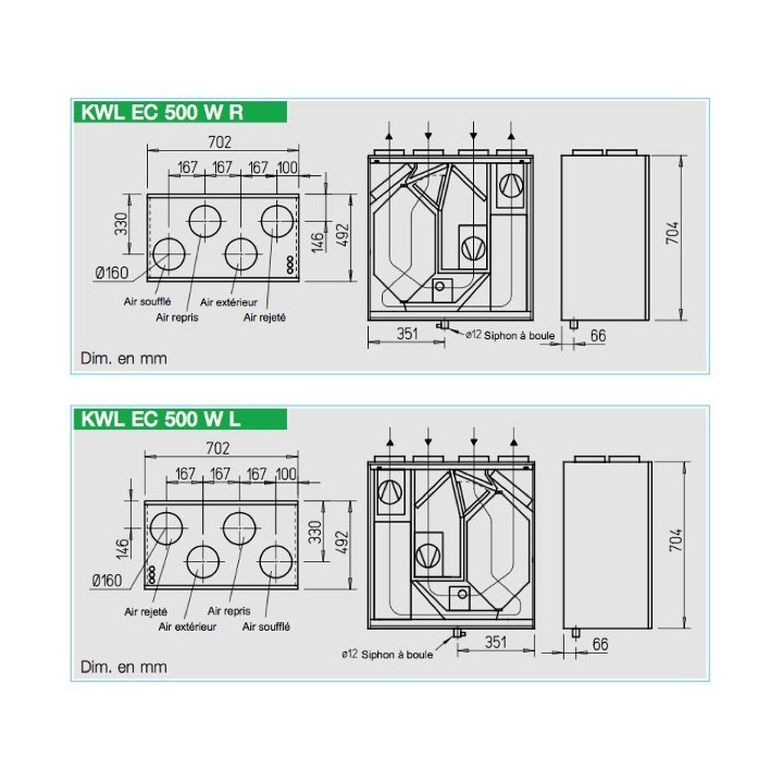 KWL EC 500 W / 500 W ET (régulation easyControls 3.0) [- VMC Double flux Très Haut Rendement - Helios]