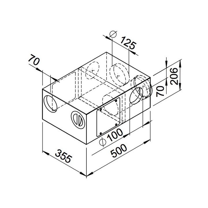 Collecteur mixte, soufflage à gauche (RP-KVK 3-100/125 L) [- Conduits VMC apparents - Réseau RenoPipe - Helios]