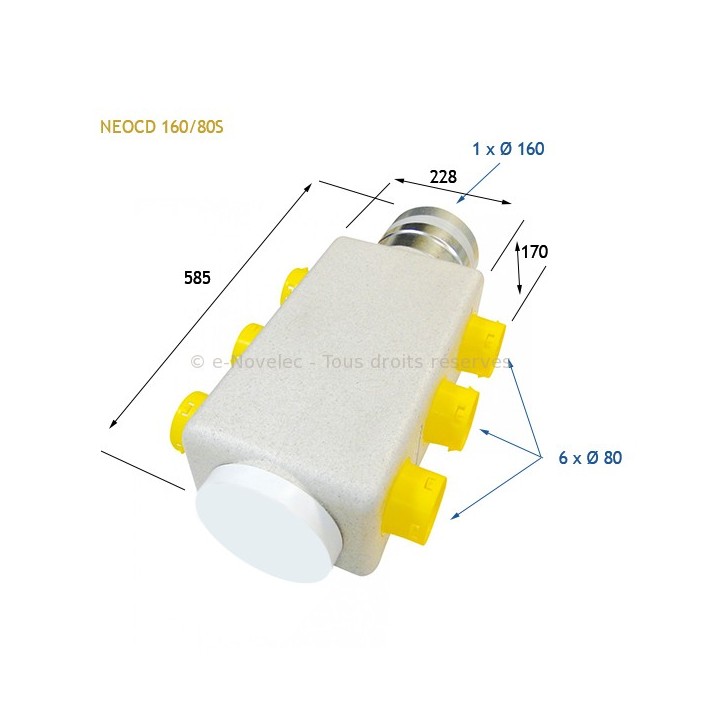 Caisson collecteur d'insufflation NEOCD 160/80 S - sans régulateurs [- Répartiteur VMC - Atlantic]