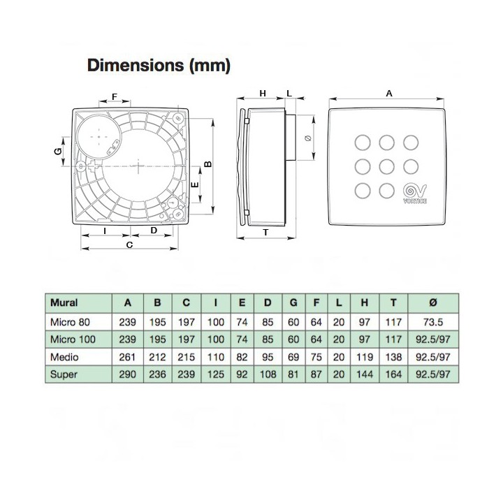 QUADRO Micro 80 [- Extracteur d'air intermittent - Ventilation mécanique ponctuelle - Vortice]