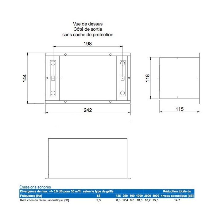 Boîtier de bouche CLD - Hauteur 115 mm - Manchon arrière Ø 75 ou 90 mm [- mural, sol ou plafond - Réseau PEHD CLD - Zehnder]