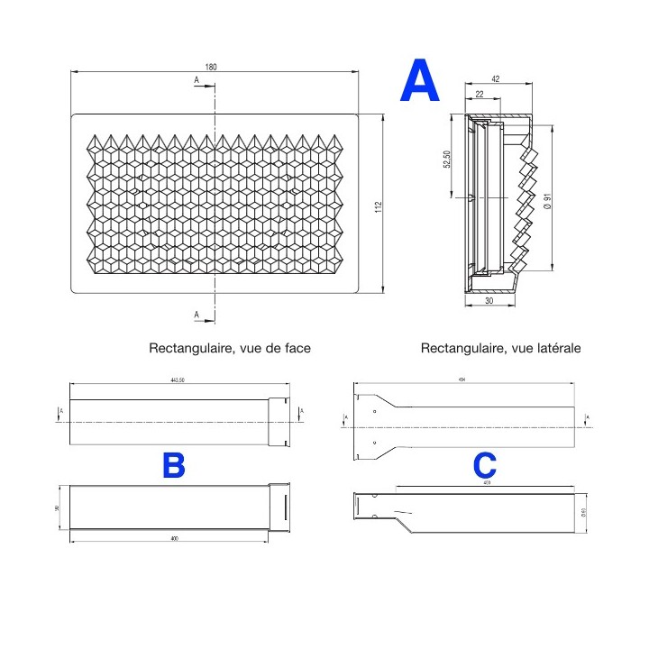 Bouche d'extraction longue portée - LongFlow [pour conduits comfotube DN 90 ou Flat 51 - Zehnder]