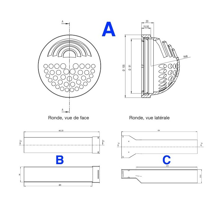 Bouche d'insufflation longue portée - LongFlow [pour conduits comfotube DN 90 ou Flat 51 - Zehnder]