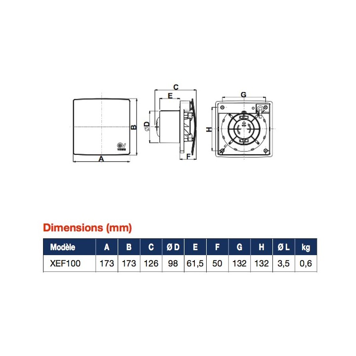 FLEXO EVO - 100 mm - Blanc [- Extracteur d'air intermittent - Ventilation mécanique ponctuelle - Vortice]