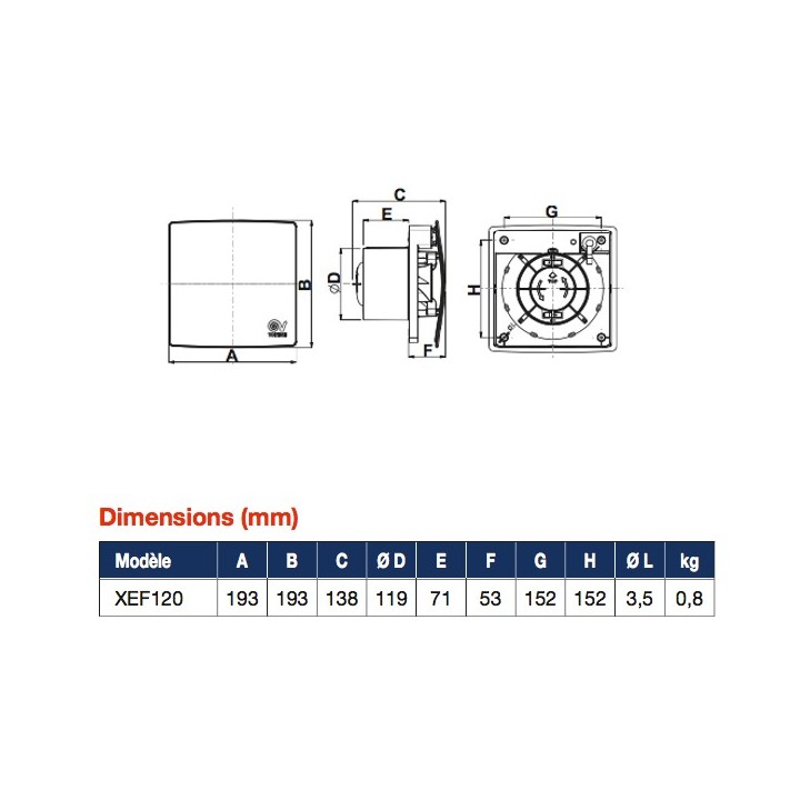 FLEXO EVO - 120 mm - Blanc [- Extracteur d'air intermittent - Ventilation mécanique ponctuelle - Vortice]