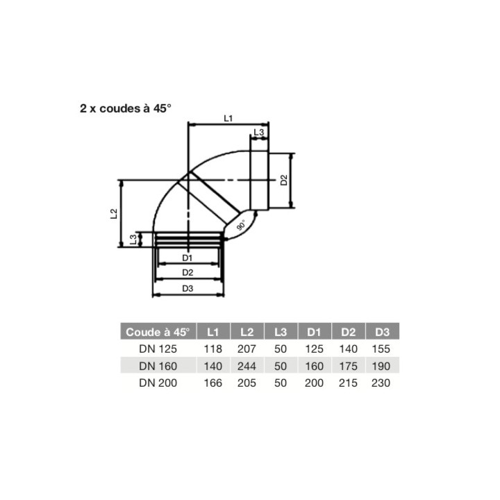 Coude à 45° ComfoPipe Compact - Ø int. 125, 160 et 200 mm [- Conduits VMC en Polypropylène - Zehnder]