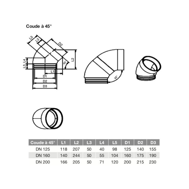Coude à 45° ComfoPipe Compact - Ø int. 125, 160 et 200 mm [- Conduits VMC en Polypropylène - Zehnder]