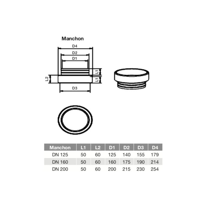 Manchon ComfoPipe Compact - Ø int. 125, 160 et 200 mm [- Conduits VMC en Polypropylène - Zehnder]