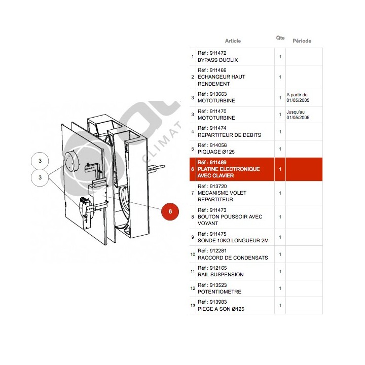 Platine électronique avec clavier pour VMC DUOLIX (412124 ou 411010) [- pièce détachée VMC - Atlantic - Ni repris ni échangé]