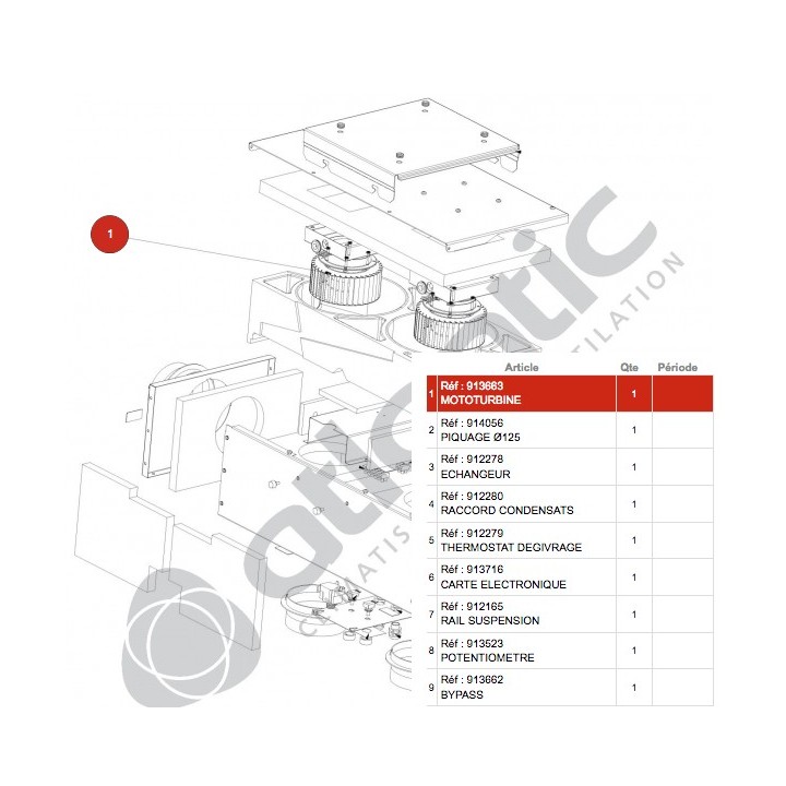 Mototurbine pour VMC DUOLIX BOX (412136) [- pièce détachée VMC double flux - Atlantic - Ni repris ni échangé]