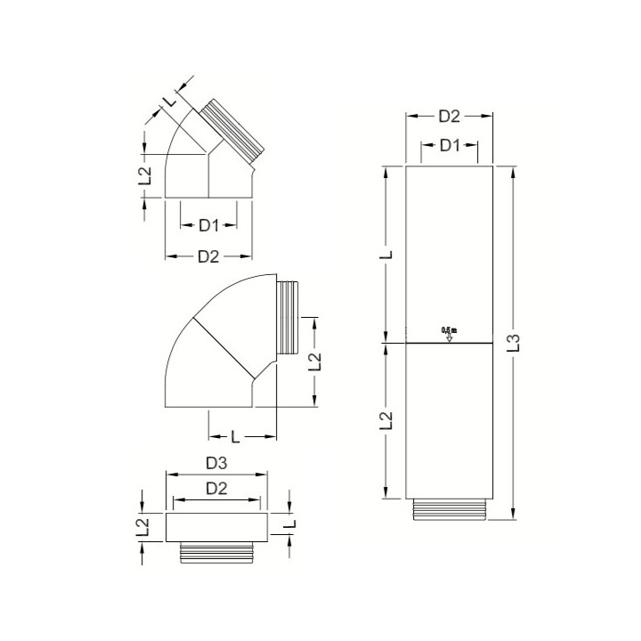 Conduit ComfoPipe Plus 1 mètre - Ø int. 160 et 200 mm [- Conduits VMC en Polypropylène - Zehnder]