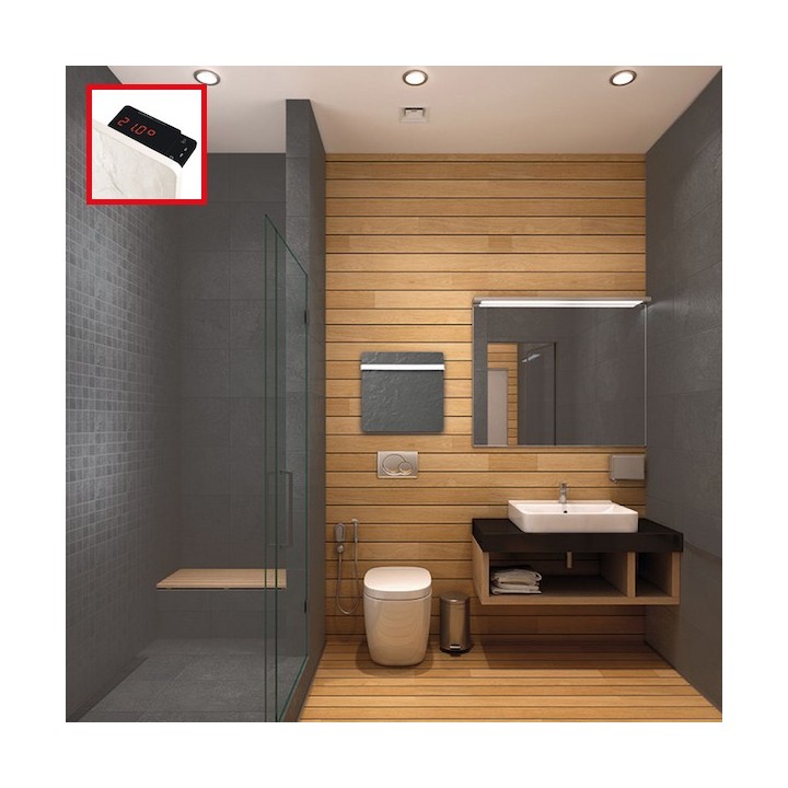 Sèche-serviettes Touch Silicium - NATURA NOIR avec barre inox [- Radiateur Inertie Minéral - VALDEROMA]
