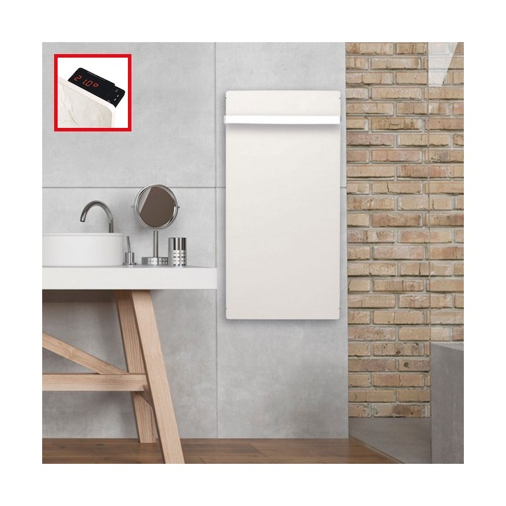 Sèche-serviettes Touch Silicium - BLANC QUARTZ avec barre inox [- Radiateur Inertie Minéral - VALDEROMA]