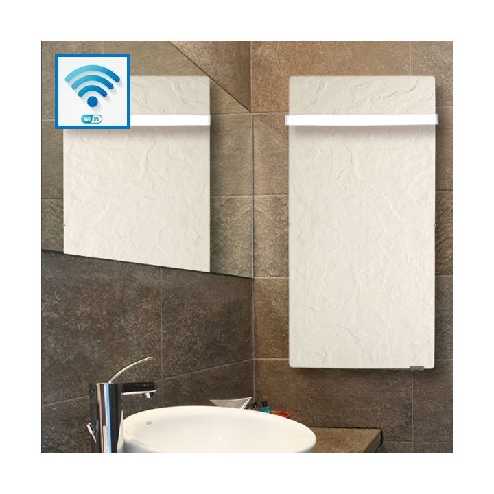 Sèche-serviettes Wifi - NATURA BLANC avec barre inox [- Radiateur Inertie Minéral - VALDEROMA]