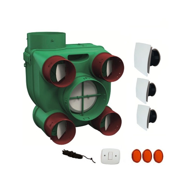 Kit ARIANT HCS avec bouches Design carrées [- VMC Simple flux Hygrovariable - Très basse consommation - Vortice]