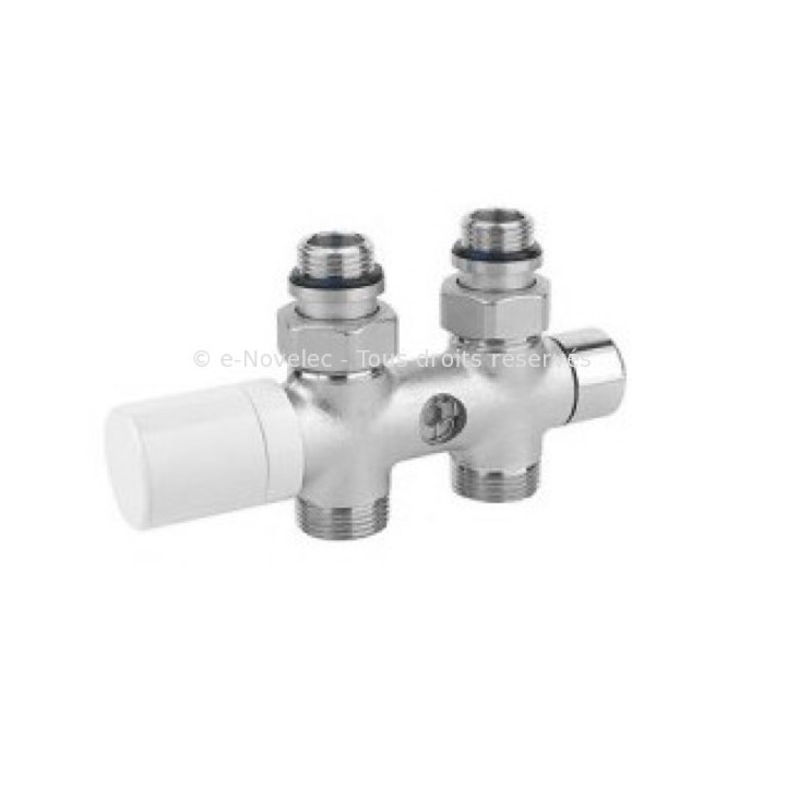 Robinet thermostatisable en H Droit - Nickelé [- pour raccordement entraxe 50 mm monotube / bitube - ACOVA]