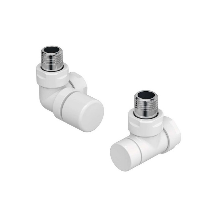 Pack robinetterie équerre d'angle pour radiateur - robinet à gauche (thermostatisable) - Blanc [- ACOVA]