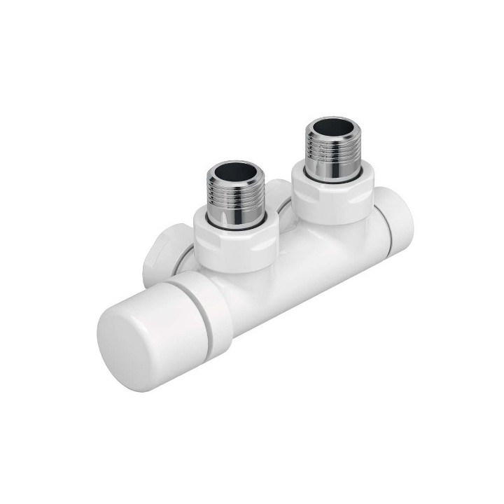 Pack robinetterie thermostatisable en H Coudé - Tête à gauche - Blanc [- Monotube / Bitube Entraxe 50 mm - ACOVA]