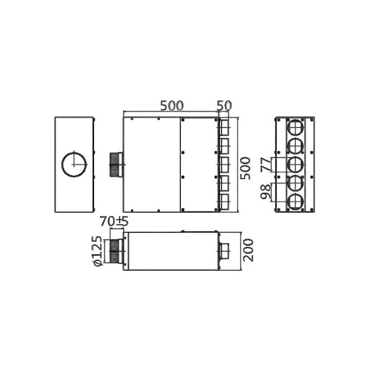 Caisson de distribution insonorisée 1 x Ø 125 - 5 x Ø 75 [- Conduits et accessoires VMC en PEHD - Brink]