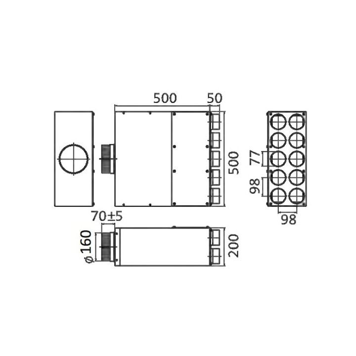 Caisson de distribution insonorisée 1 x Ø 160 - 10 x Ø 75 [- Conduits et accessoires VMC en PEHD - Brink]