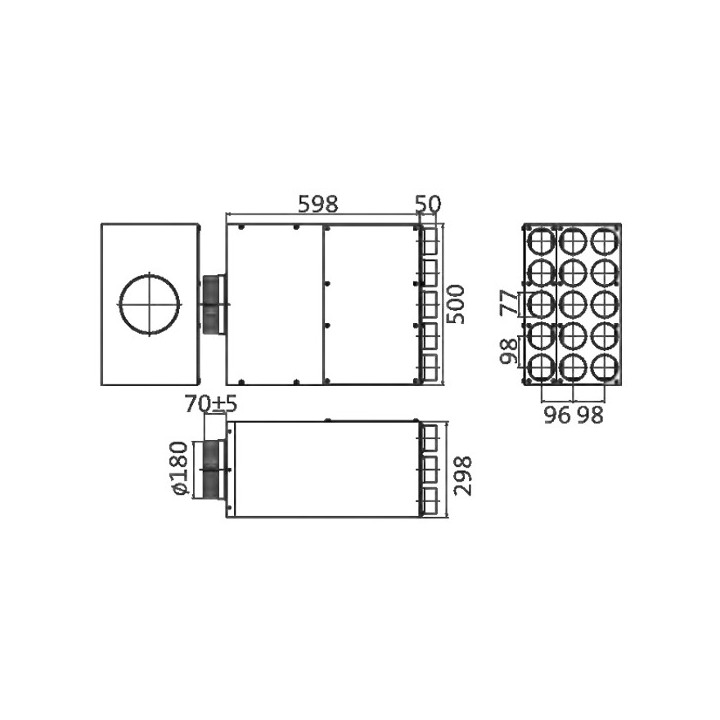 Caisson de distribution insonorisée 1 x Ø 180 - 15 x Ø 75 [- Conduits et accessoires VMC en PEHD - Brink]