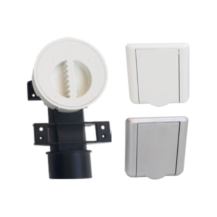 Kit prise spécial placo Ø 40 mm - carrée - blanc ou gris métal [- KPC 40 BL ou GR - Réseau Aspiration centralisée - Unelvent]