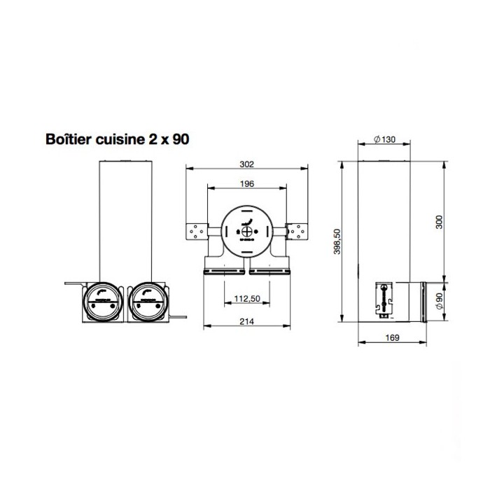 Plénum de bouche coudé TVA-P 2x90 DN125 - 2 x Ø 90 mm - Hauteur 390 mm [ - Réseau ComfoTube - 990320725 - Zehnder]
