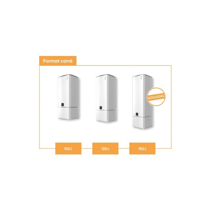 LINEO Connecté carré vertical - Blanc - 100, 120 ou 150 litres [- Chauffe-eau Anti-corrosion Stéatite - Atlantic]