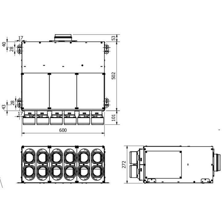 Répartiteur 12 piquages Ø 75 mm avec silencieux [- UNFDD 75 - Réseau PEHD Uniflexplus - Ventilair]
