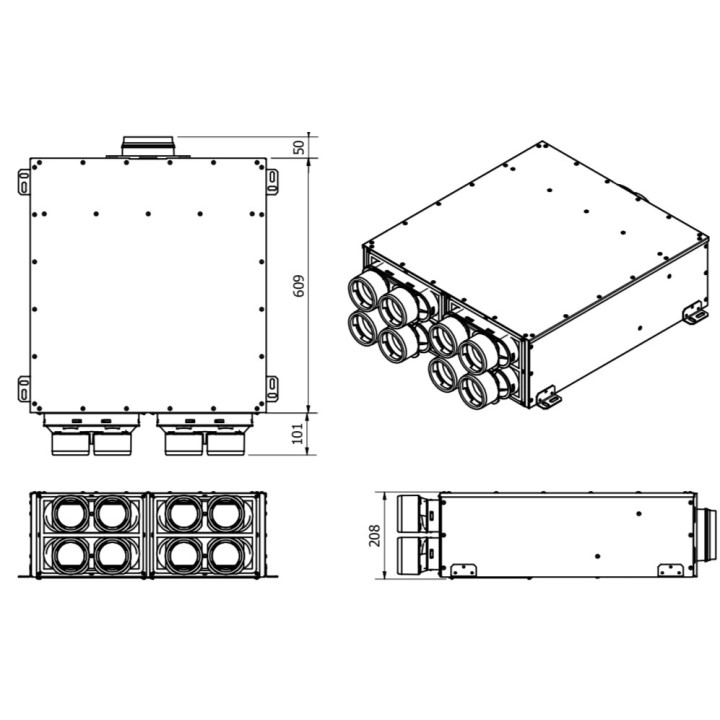 Répartiteur 8 piquages Ø 75 mm avec silencieux [- UNFDS 75 - Réseau PEHD Uniflexplus - Ventilair]