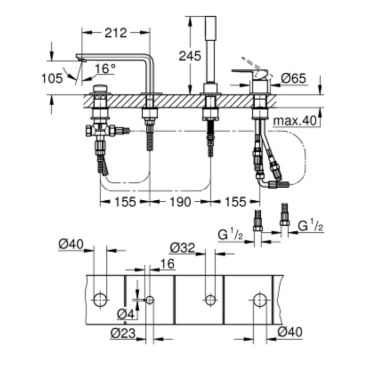 LINEARE - Façade pour combiné monocommande 4 trous [- Robinetterie salle de bains - GROHE]