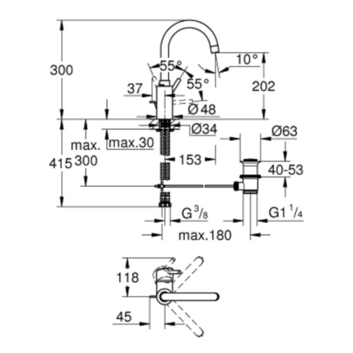 NOUVEAU CONCETTO - Mitigeur monocommande 1/2" lavabo Bec mobile [- Robinetterie salle de bains - GROHE]