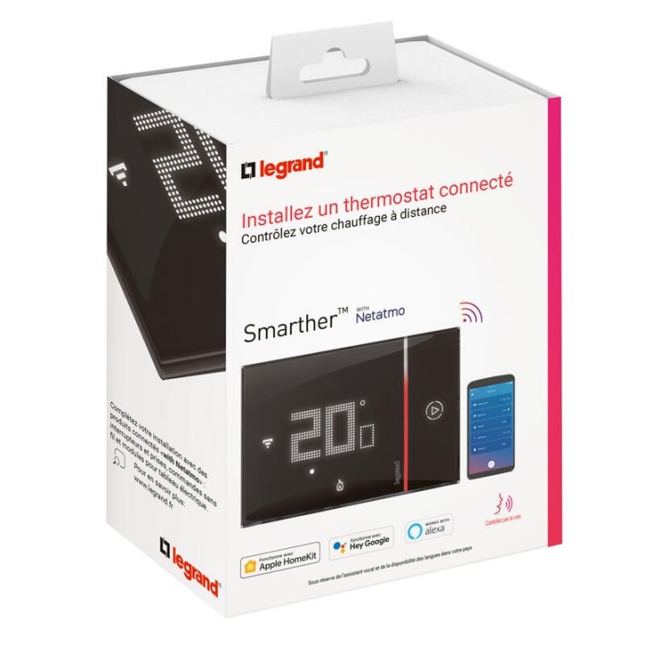 Thermostat connecté Smarther Blanc ou noir - Montage encastré [- 049038 - 049039 - Régulation chauffage central - NETATMO]