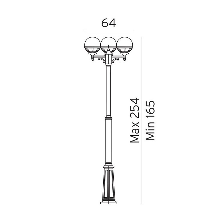 Lampadaire BOLOGNA triple-tête globes transparents sur fût télescopique réglable aluminium [ - Eclairage extérieur - Norlys]