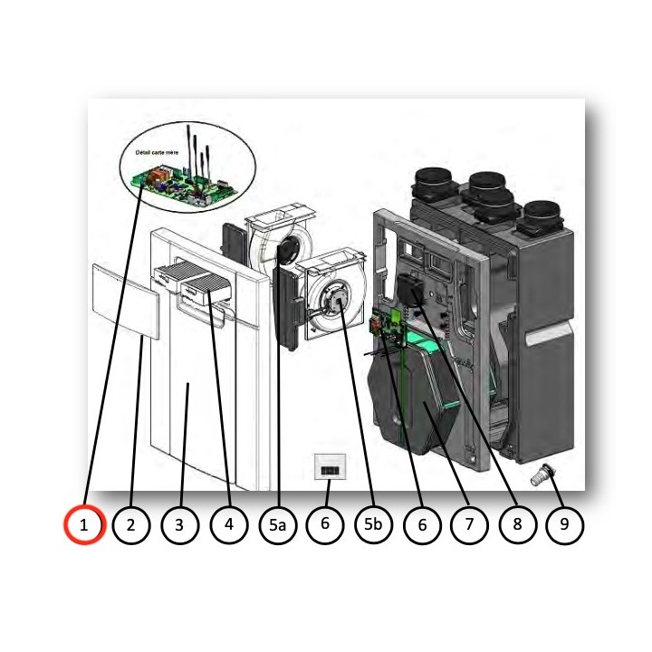 Carte Mère pour VMC DOMEO 210 RD - V01 à 03 [ pièce détachée VMC double flux - Unelvent -  Ni repris ni échangé]